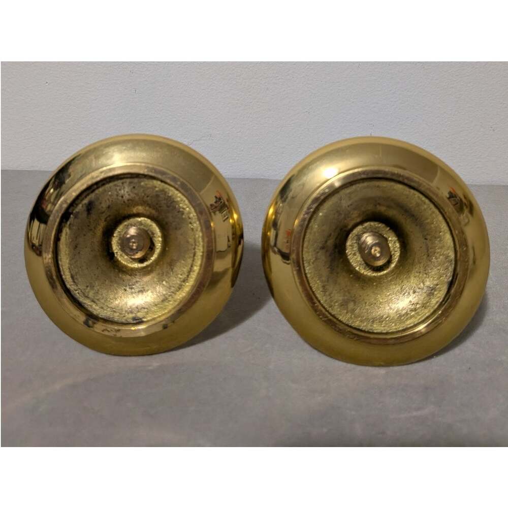 Vintage Solid Brass Candlesticks Pair - 4.5" Flared Saucer Base Taper Holders - Picture 5 of 8